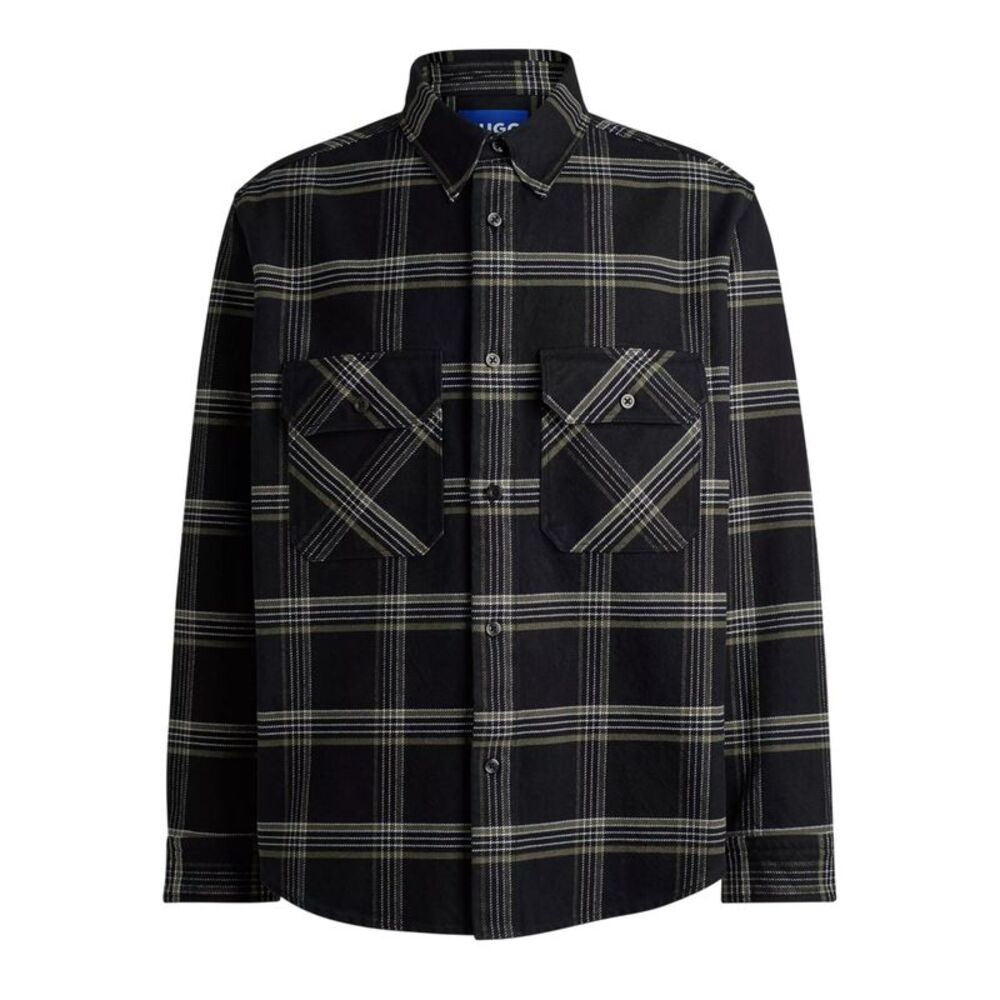 Hugo Mens Brushed Cotton Twill Oversized Overshirt / Check